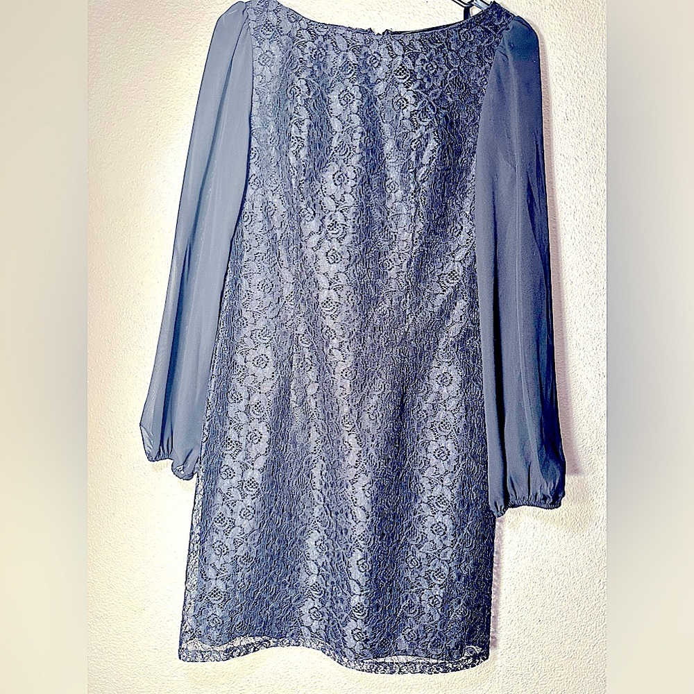 Formal sexy little black lace sheer flowy sleeves size s